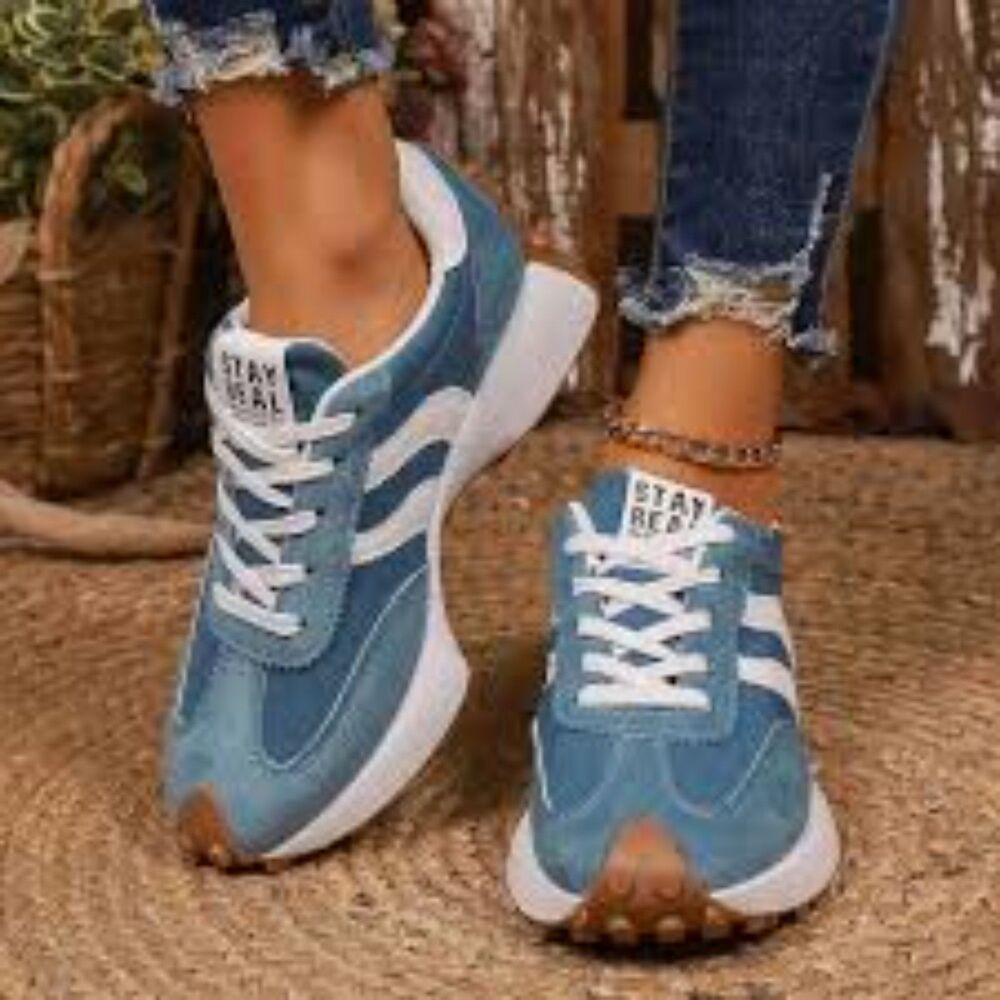Stay Real Retro Blue Suede Patchwork Platform Sneakers Chunky Trail Dad Shoes